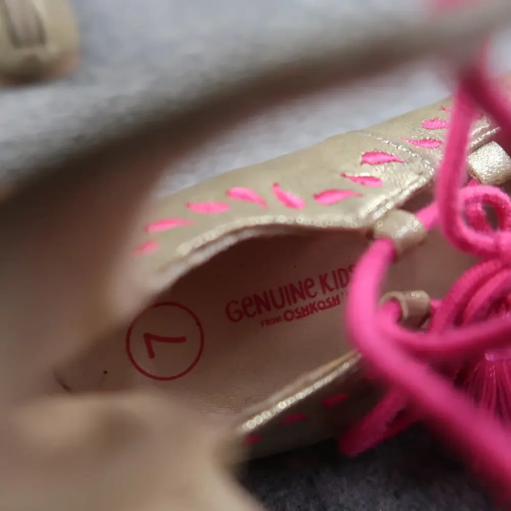 Oshkosh B'Gosh Shoes Toddler Baby 7 Ballet Flats Zip Tie Tassel Metallic Pink